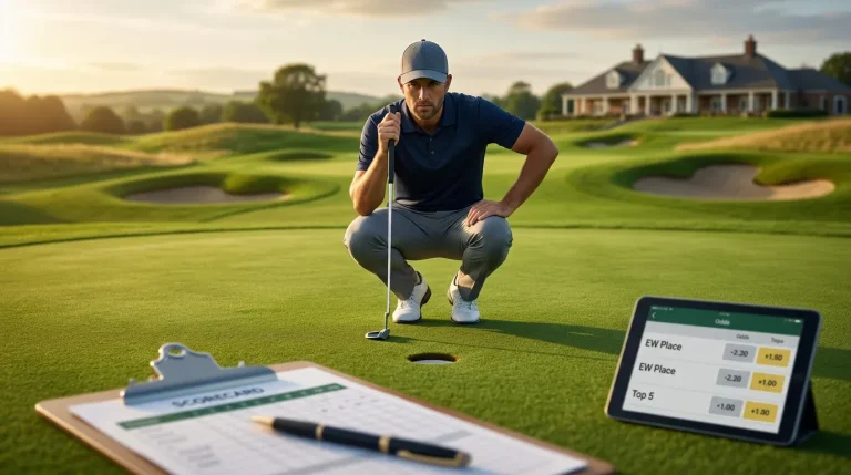 UK golf betting bookmaker comparison showing each-way terms and market depth side by side