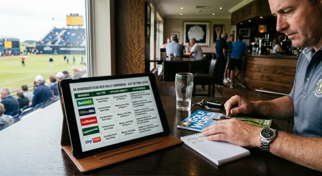 Comparison table of dead heat rules across major UK golf bookmakers