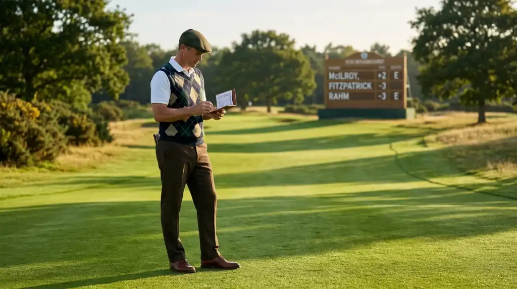 Each-way golf betting tips guide for UK punters showing a golf leaderboard and odds comparison