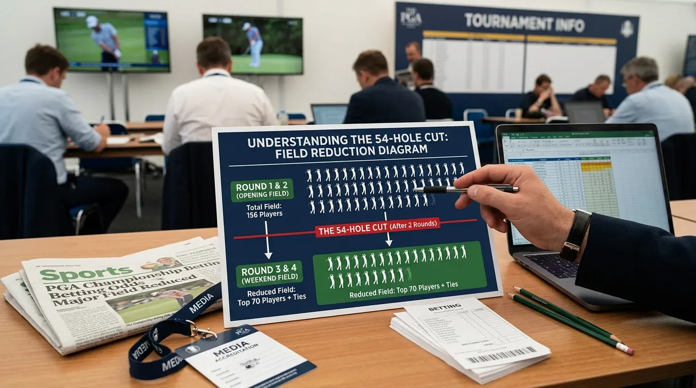 Golf tournament 54-hole cut format explanation with reduced field after two rounds diagram