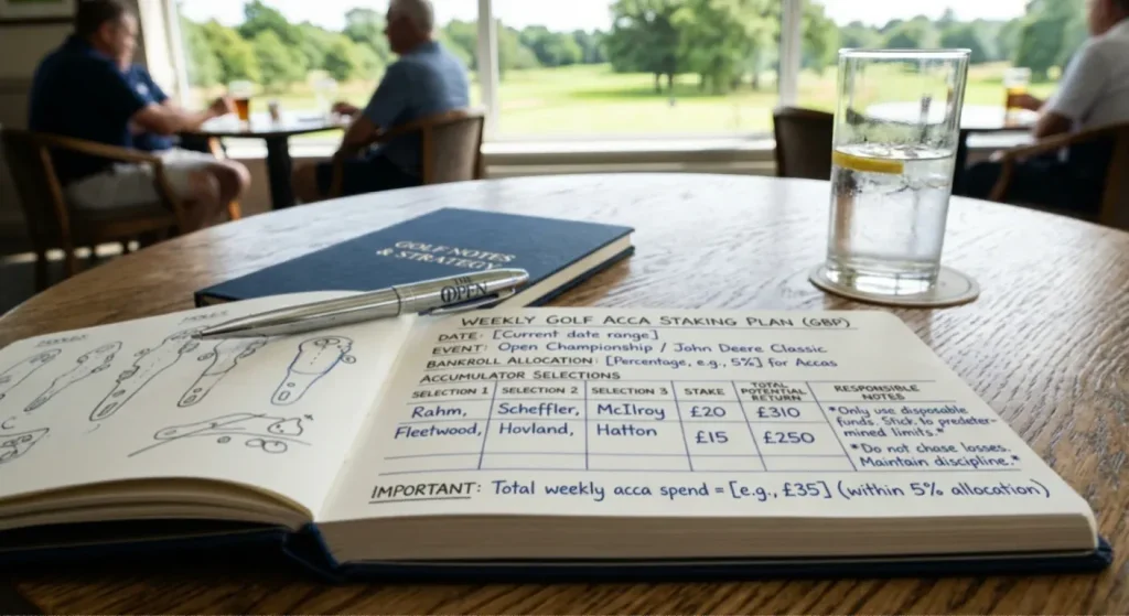 Weekly golf accumulator staking plan with responsible bankroll allocation notes