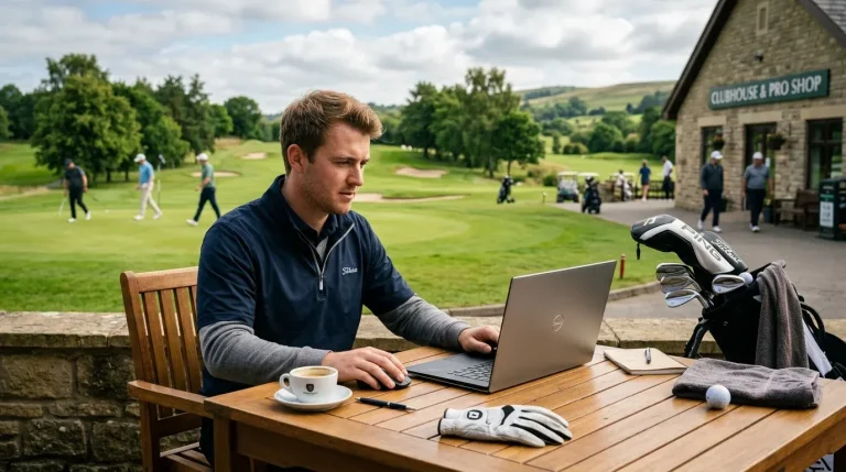 Beginner golf punter reviewing betting markets and odds on a laptop for first time