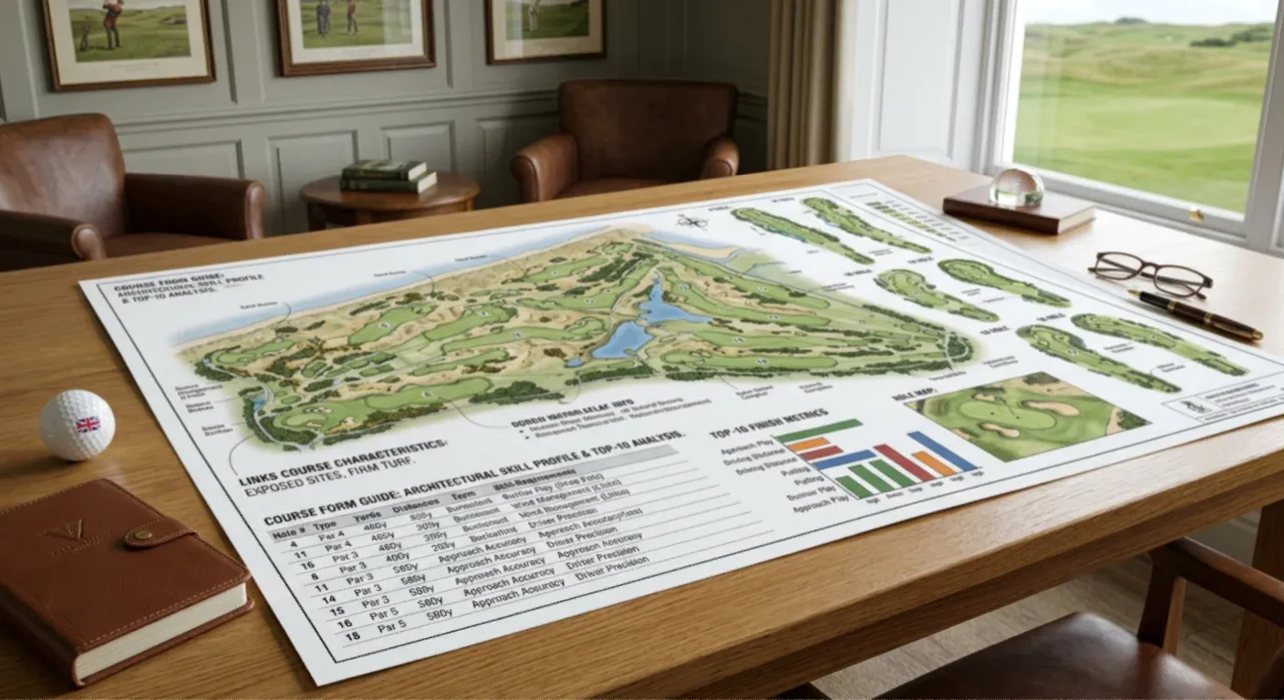 Golf course architecture diagram showing hole types distances and skill requirement profile