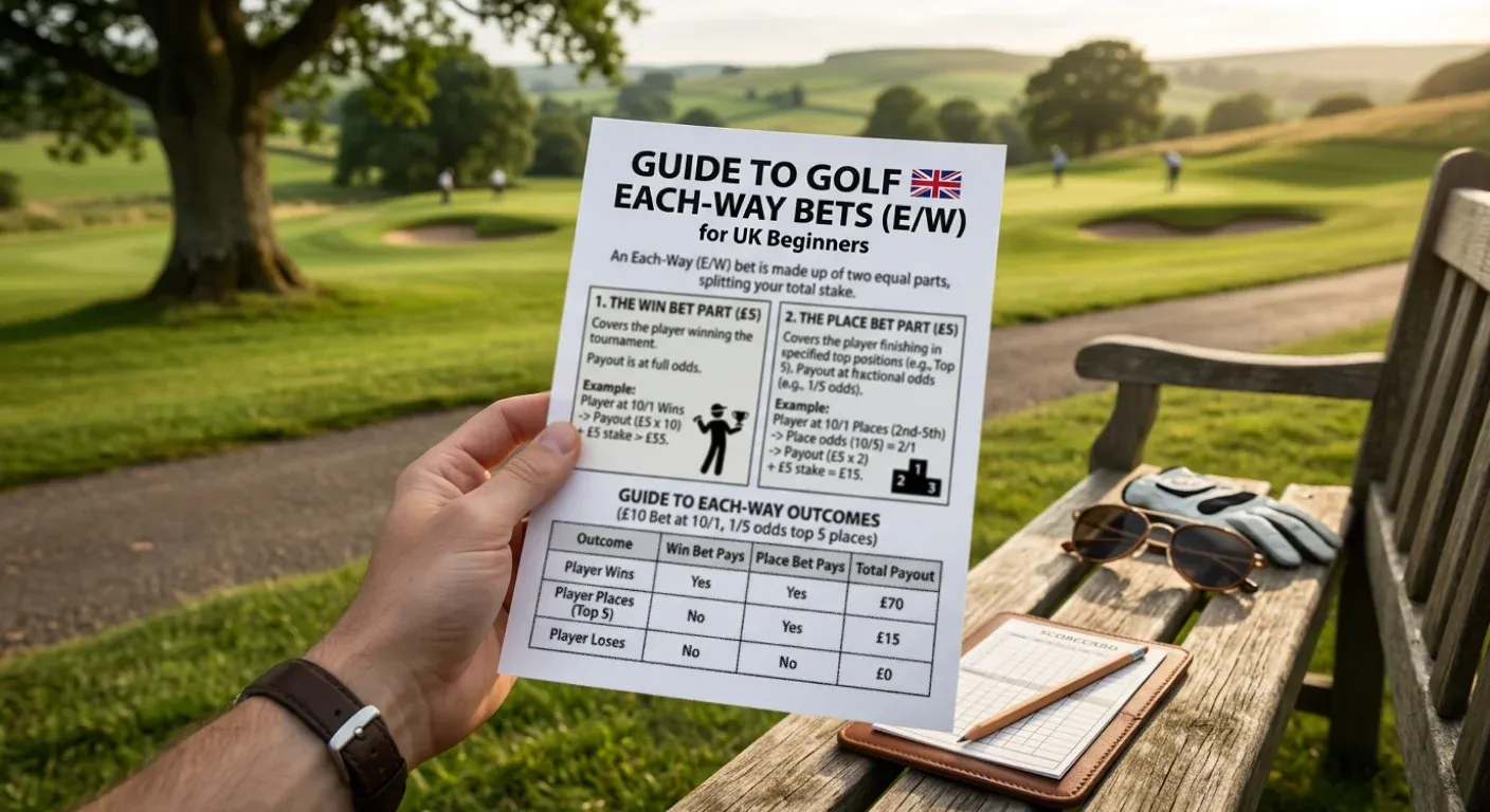 Beginner-friendly diagram explaining golf each-way bet structure with win and place parts