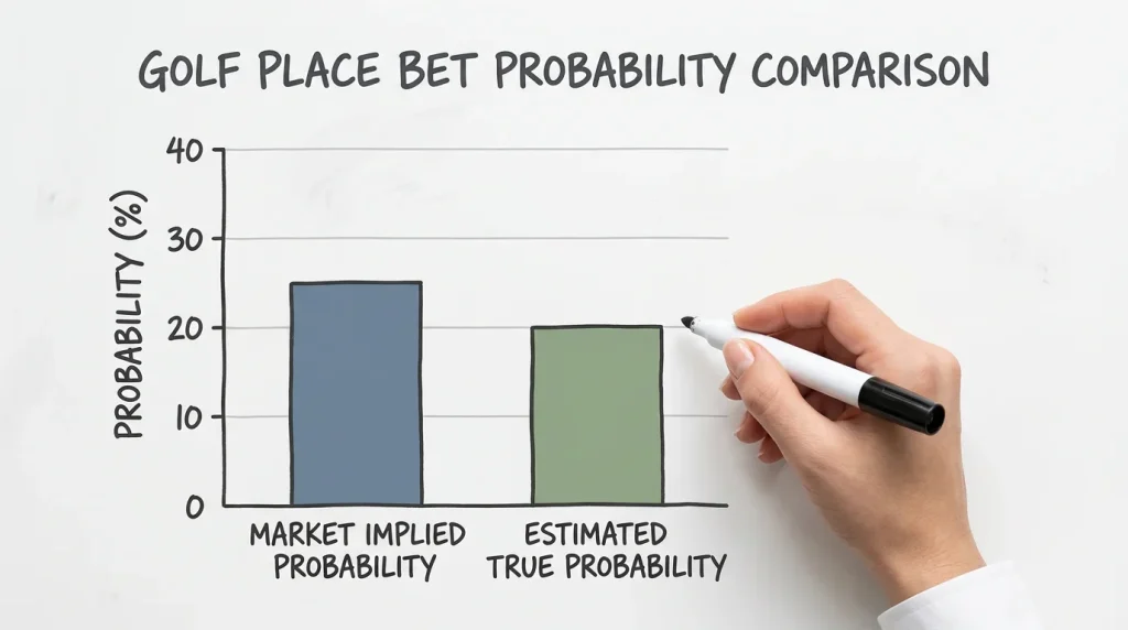 Golf betting implied probability chart comparing bookmaker place odds to realistic finishing probability