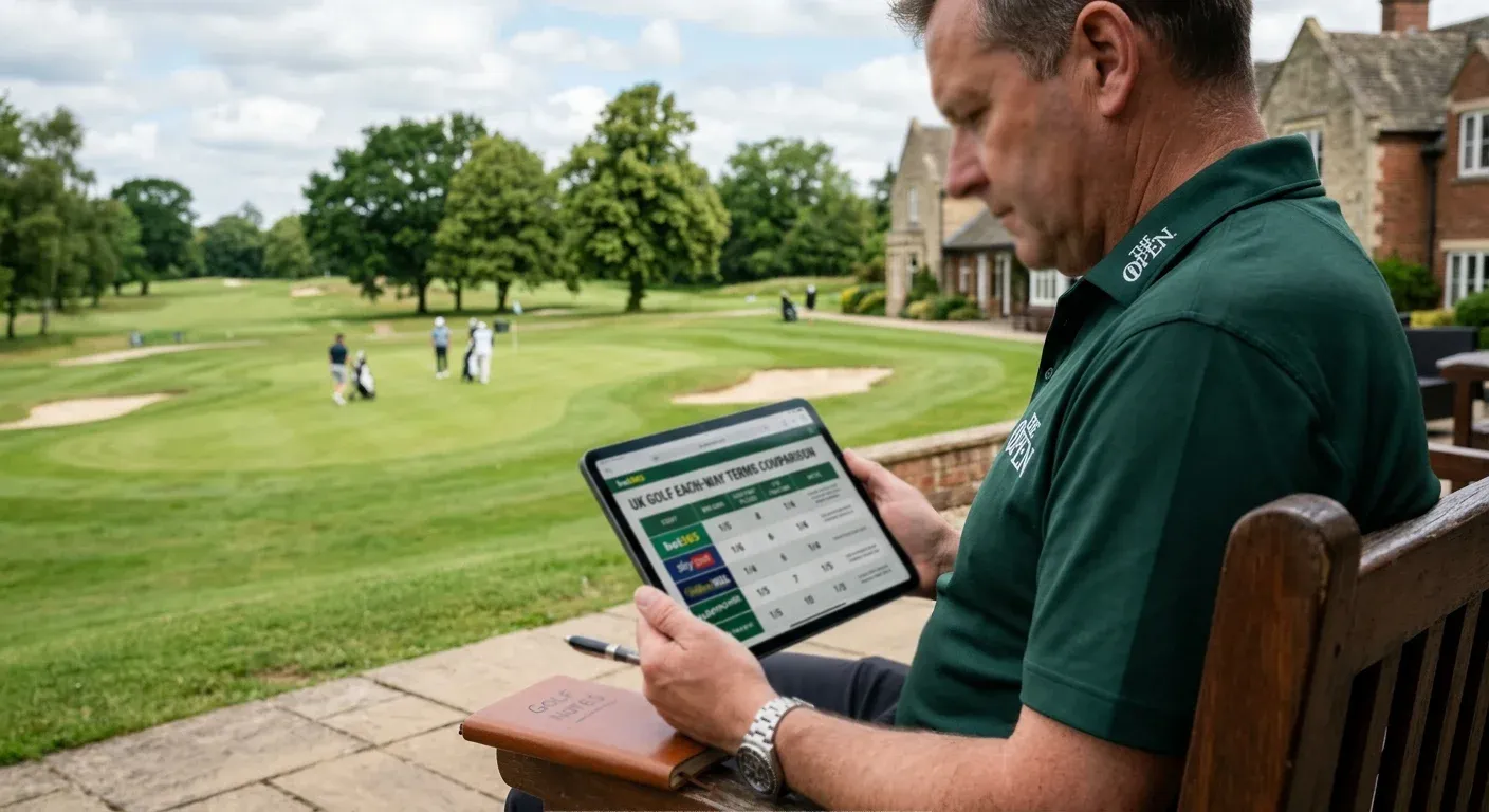 Comparison table showing each-way places and fractions across top UK golf bookmakers