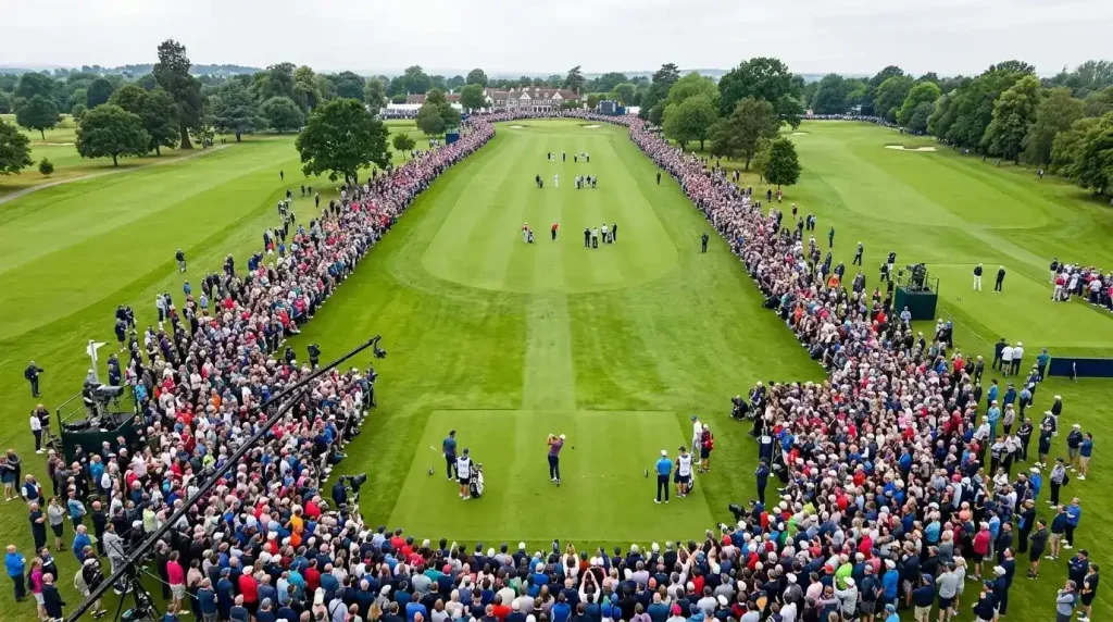 Golf tournament starting field of 156 players on a fairway illustrating each-way betting value