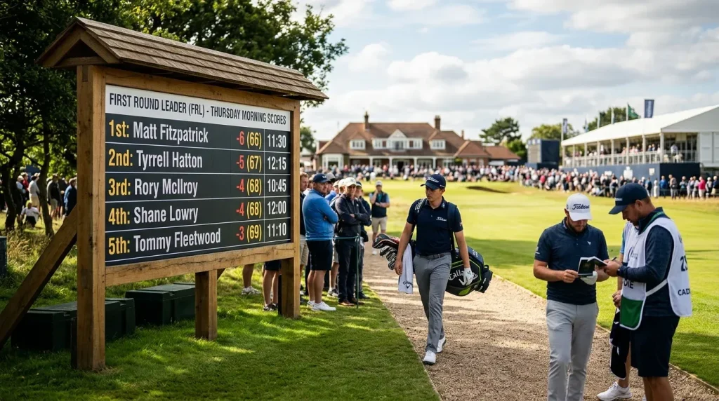 Golf first round leaderboard showing early leaders after Thursday morning tee times