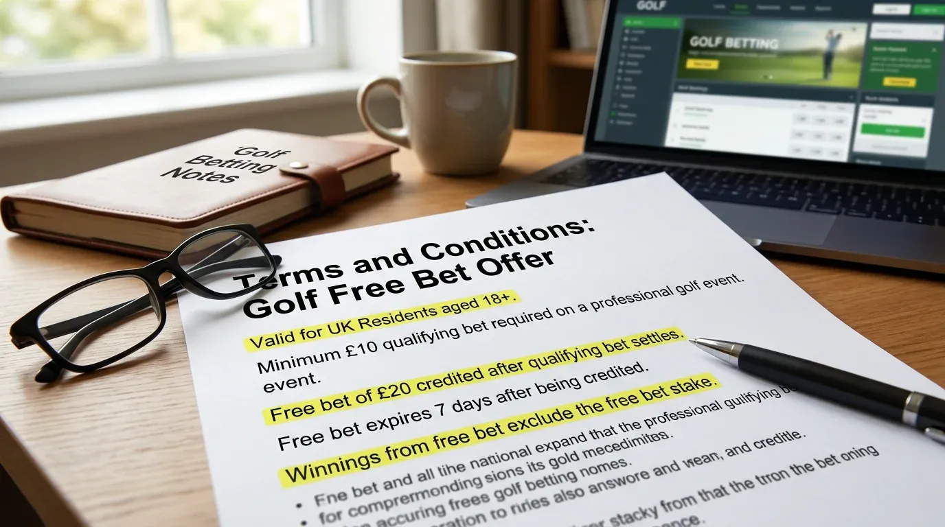 Terms and conditions document for golf free bet offer with key clauses highlighted