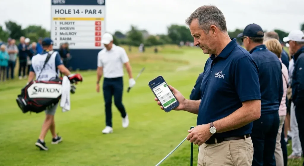 Golf betting cash-out interface showing partial settlement option during live tournament