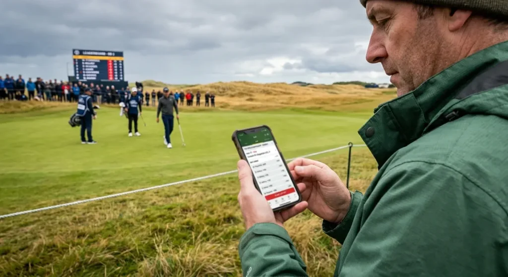 Golf course diagram highlighting holes where in-play betting momentum shifts most frequently