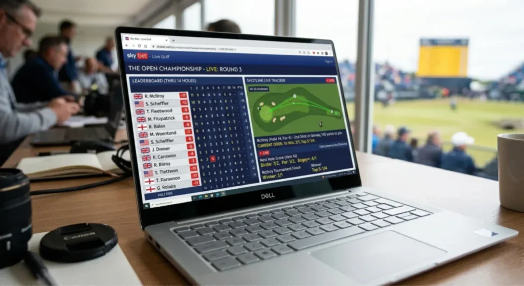 Live golf statistics screen showing real-time strokes gained and scoring data during a round