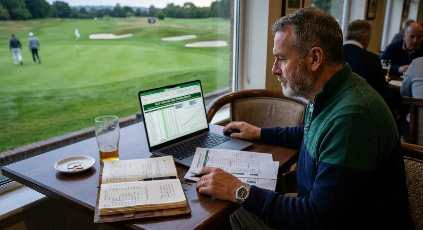 Long-term golf betting results chart showing edge expressing through consistent staking