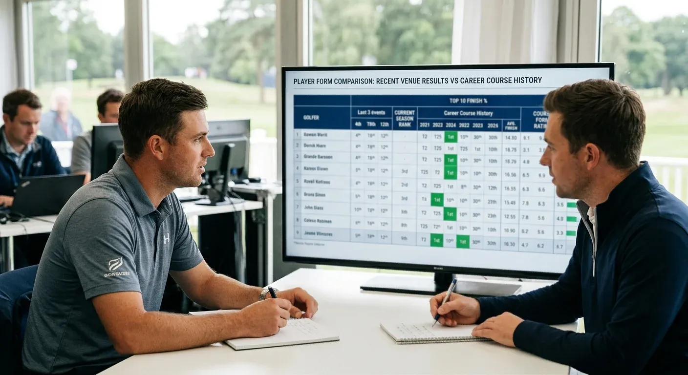 Golf form comparison table showing recent venue results versus full career course history