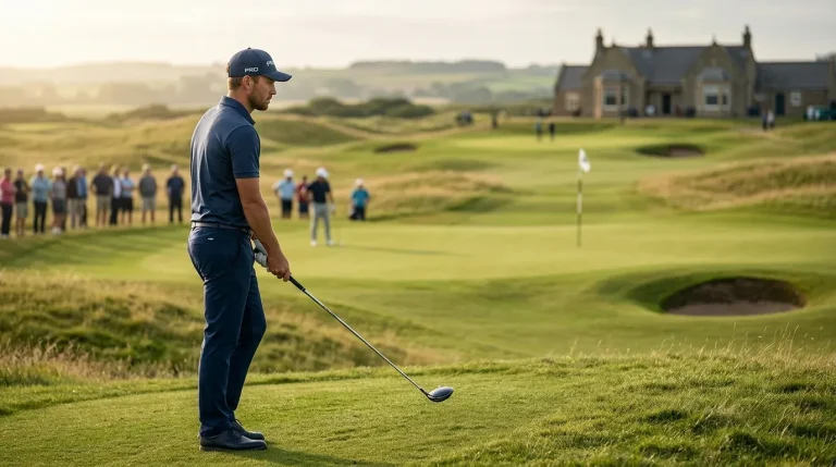 Under-the-radar golfer warming up before a tournament representing dark horse betting value