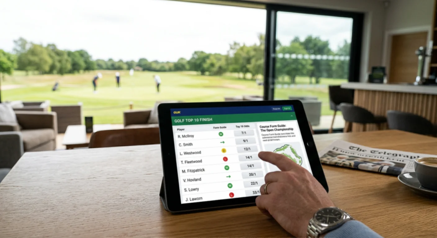 Golf top-10 finish market on a UK bookmaker showing place odds for tournament field