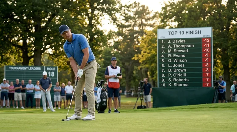 Golf top-ten finish leaderboard showing consistent players finishing inside top positions
