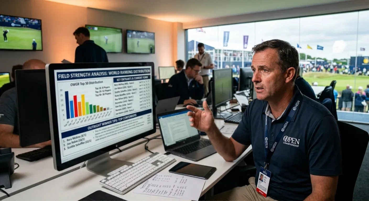 Golf tournament field strength analysis showing world ranking distribution and key entrants
