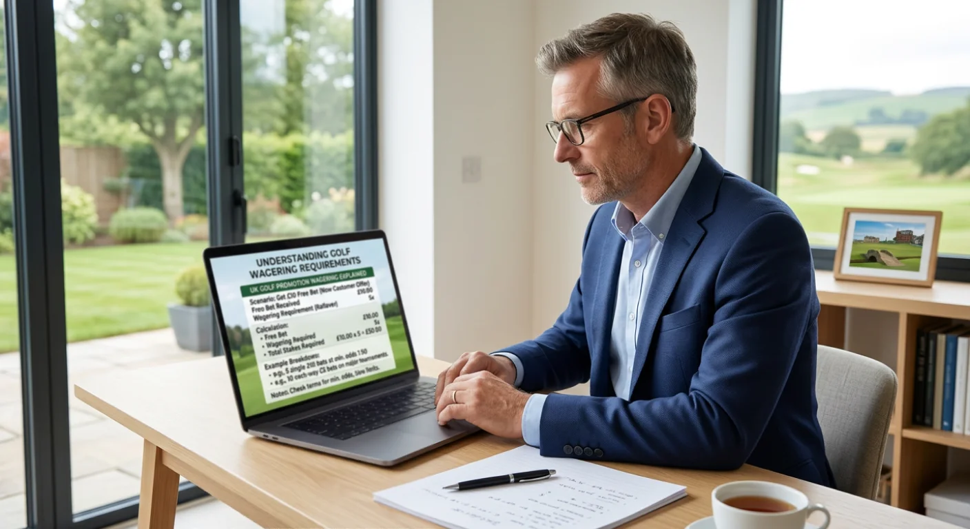Wagering requirement calculation showing how rollover conditions affect free bet value in golf