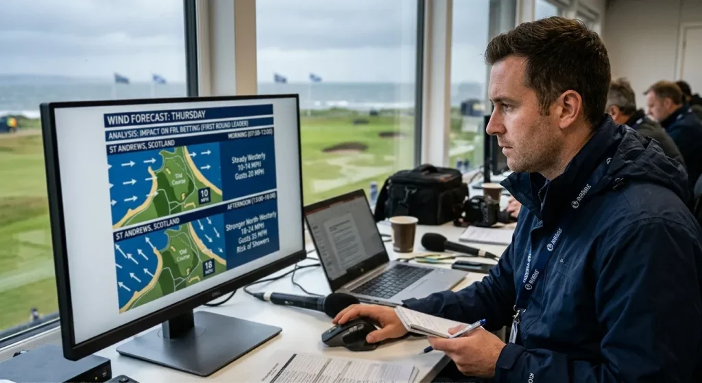 Wind forecast chart comparing morning and afternoon conditions at a coastal golf venue