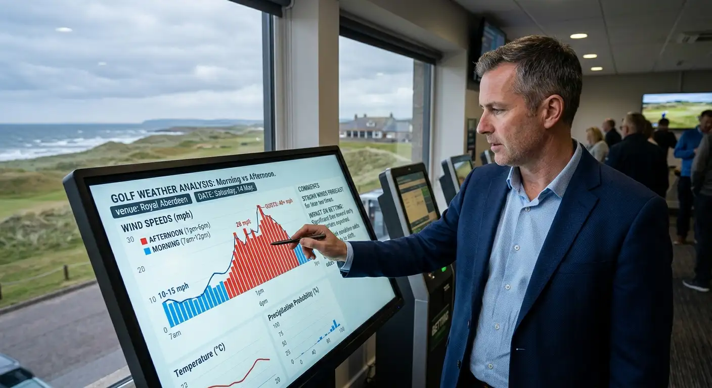 Weather data chart comparing morning and afternoon wind speeds at a links golf venue
