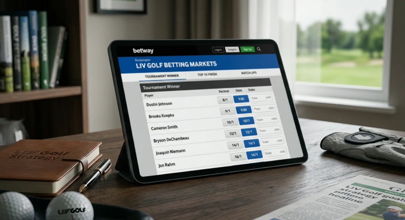 Online bookmaker screen showing LIV Golf tournament betting markets and available odds