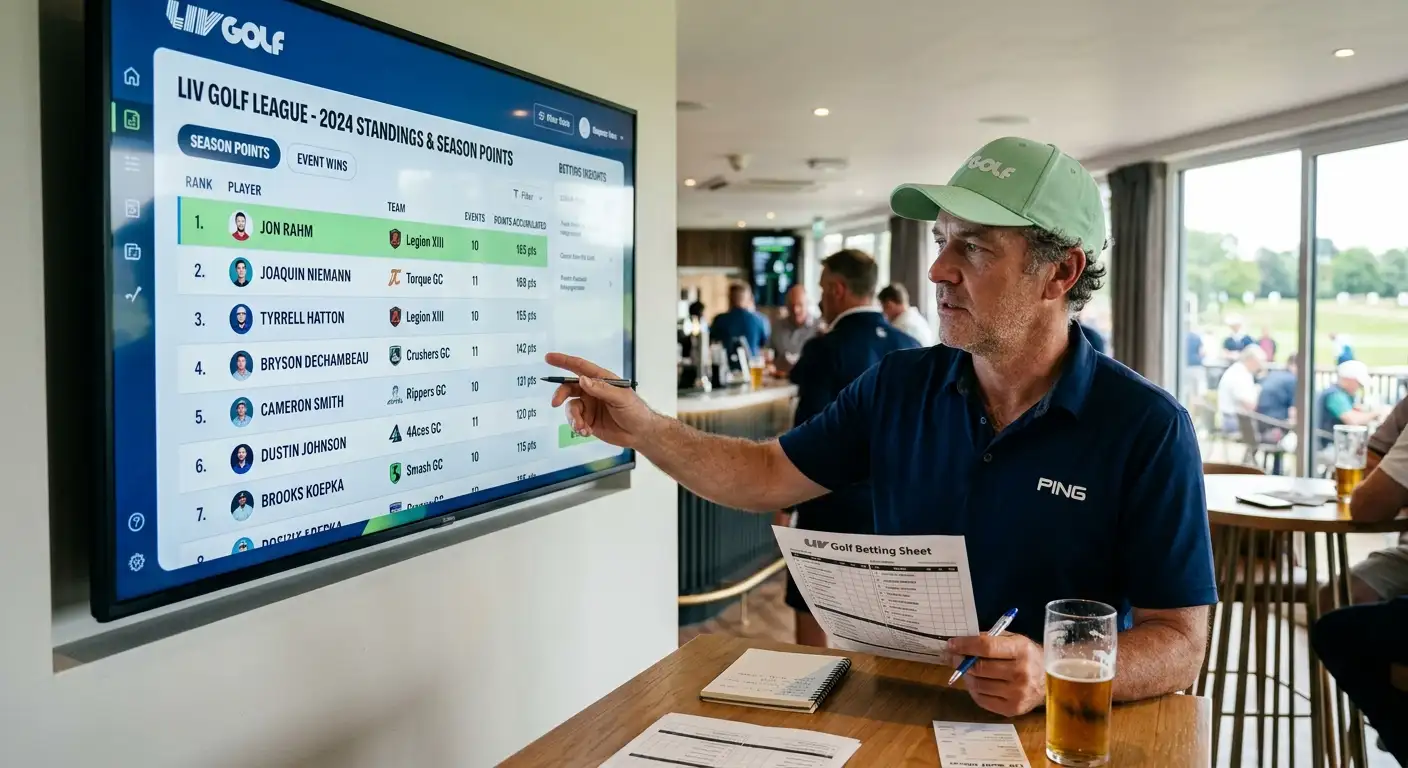 LIV Golf standings table showing player rankings and points accumulation over the season