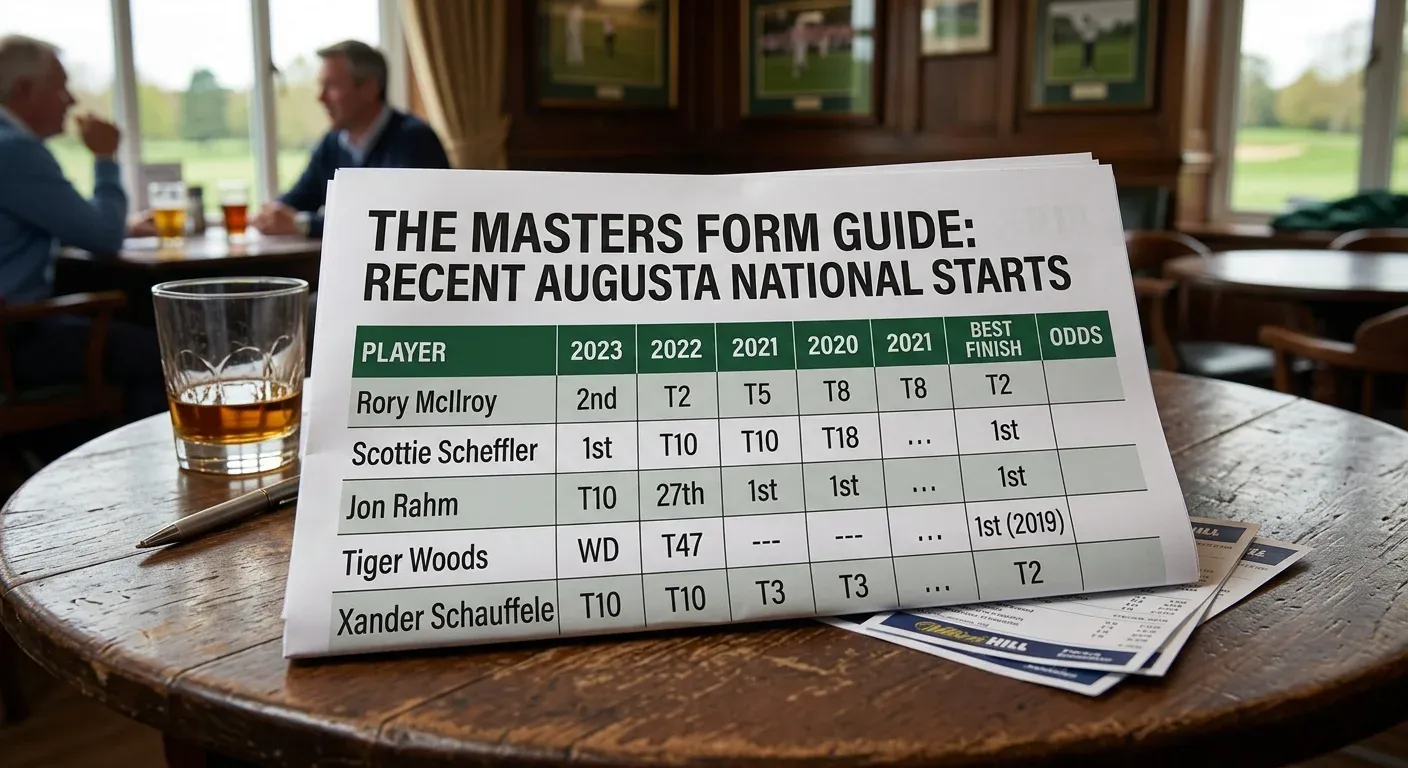 Masters betting form guide showing player results over recent Augusta National appearances