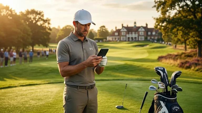 UK punter placing golf bet on smartphone app showing live odds and tournament markets
