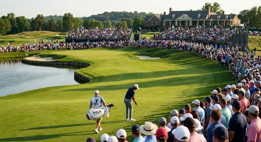 PGA Championship golf course with demanding layout and large crowds at the season second major