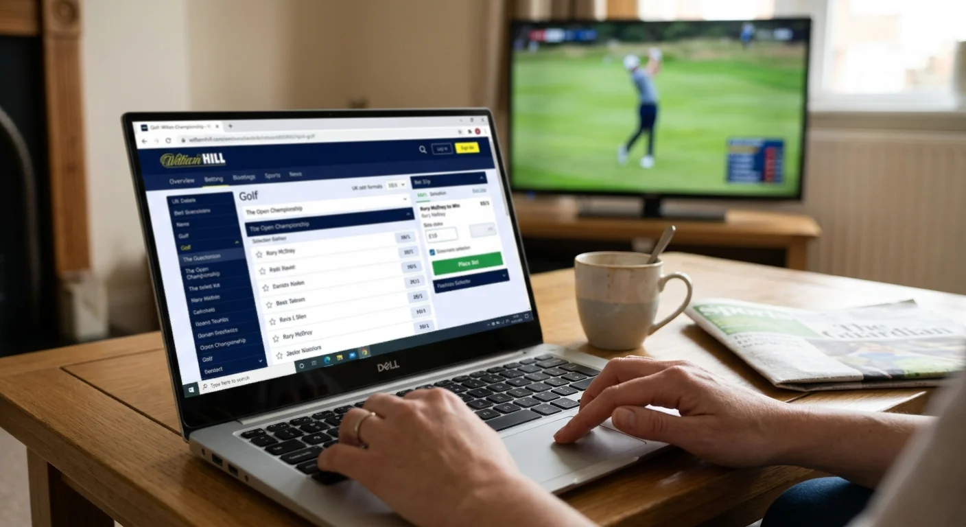 Step-by-step screen guide showing how to place a first golf bet on a UK bookmaker website
