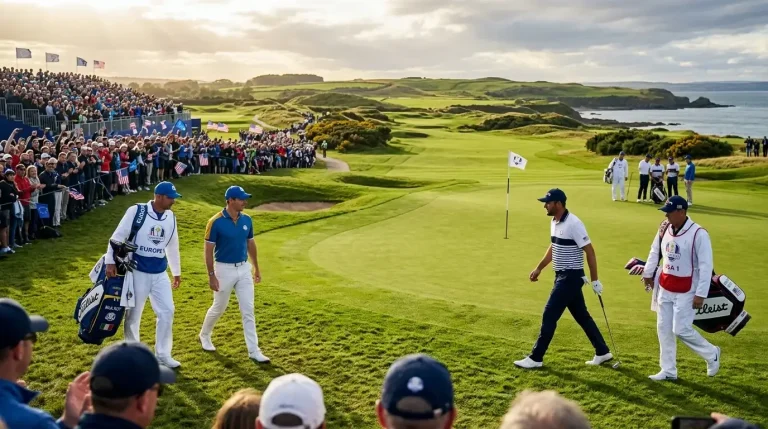 Ryder Cup team golf match with Europe versus USA players competing on a championship course