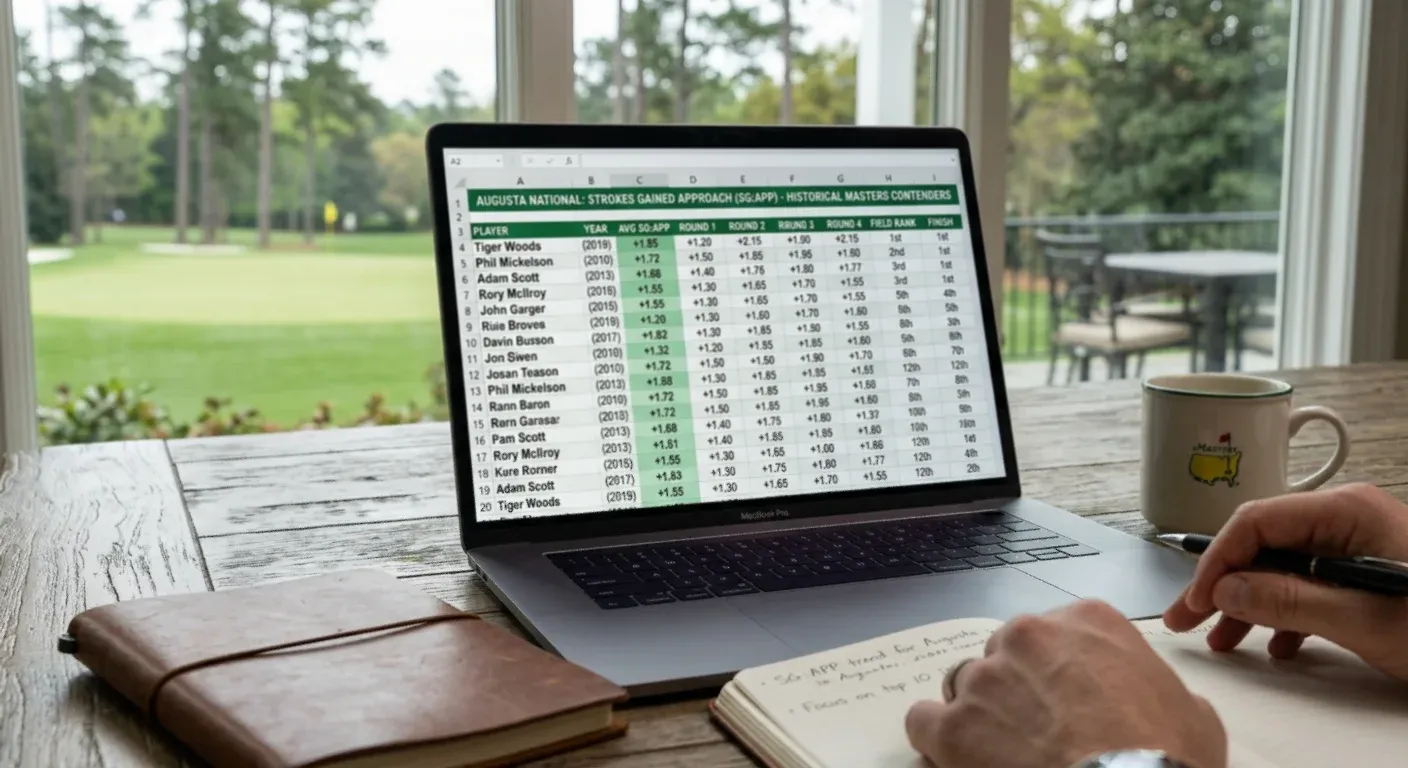 Strokes gained approach statistics table for Augusta National historical Masters contenders