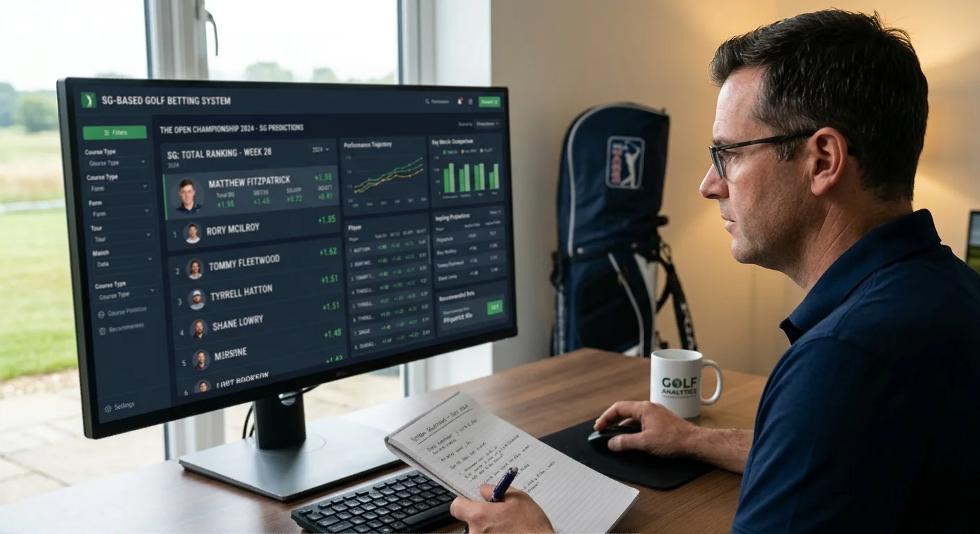 Strokes gained data analysis screen used as basis for systematic golf betting selection