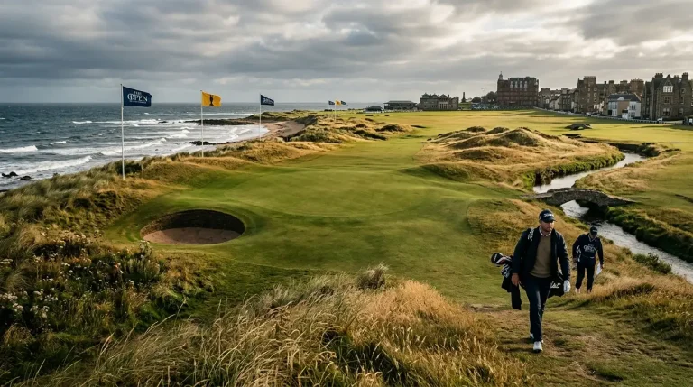 Scottish links golf course with dramatic coastal landscape for Open Championship betting analysis