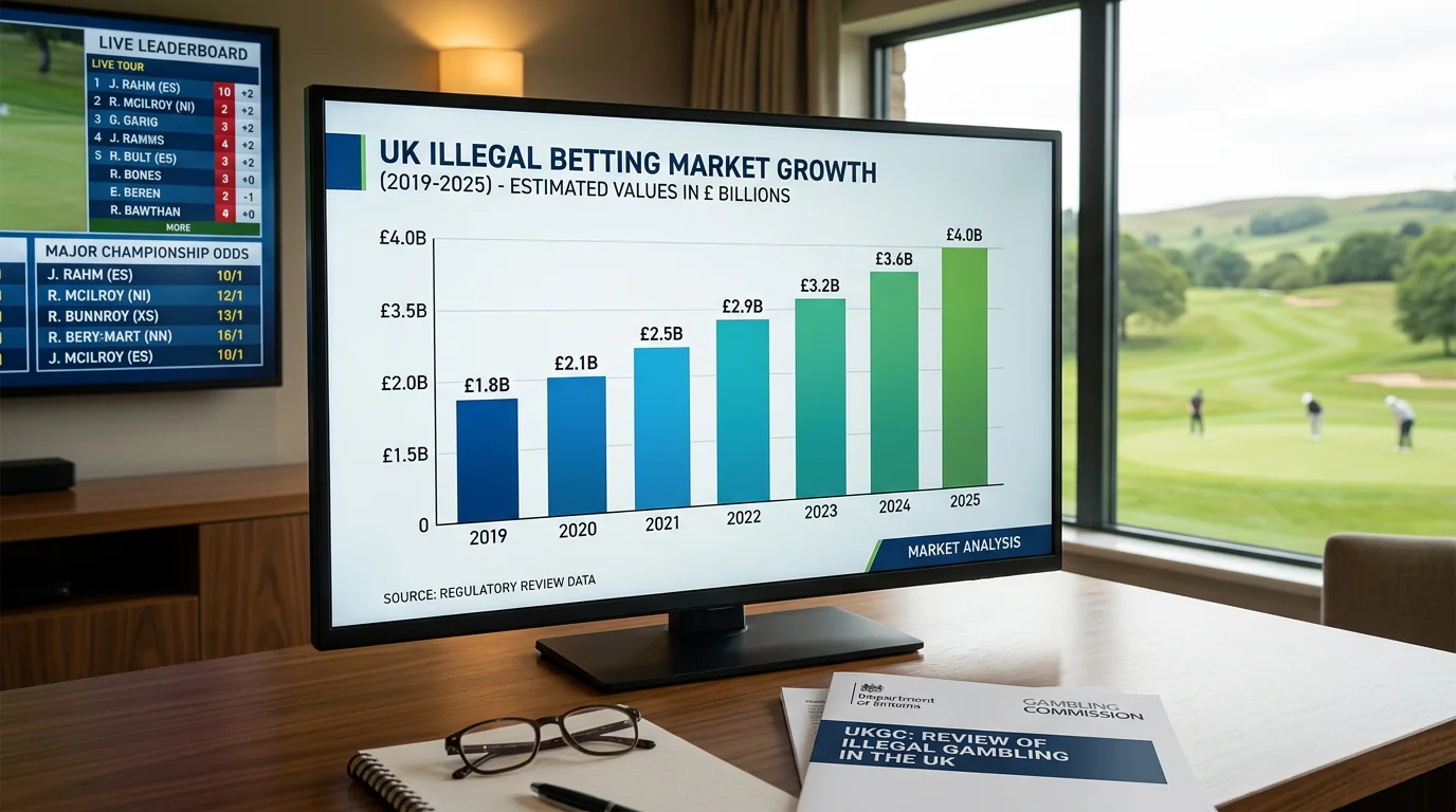 Bar chart showing growth of UK illegal betting market from 2019 to 2025 in pounds sterling