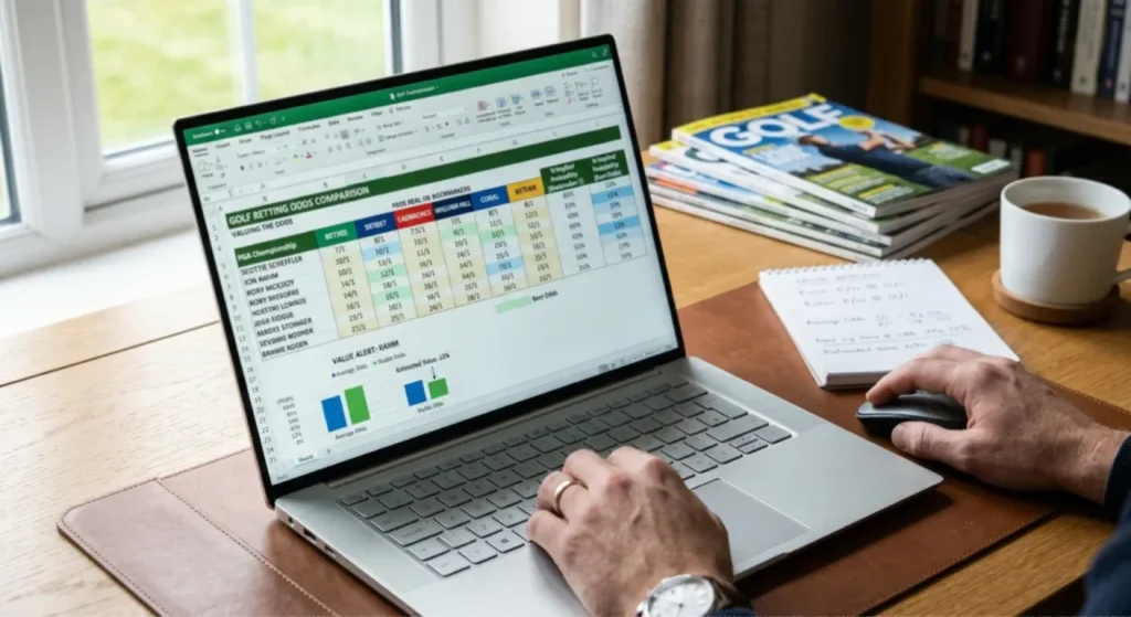 Multiple bookmaker golf odds comparison screen showing price differences across providers